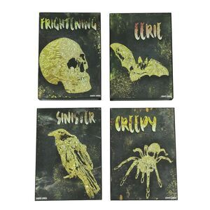 Set of 4 Darkly Elegant Halloween Themed Wooden Block Wall Hangings